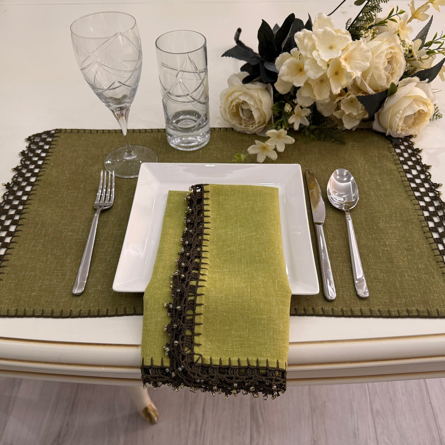 Handcrafted Olive Green Linen Napkin