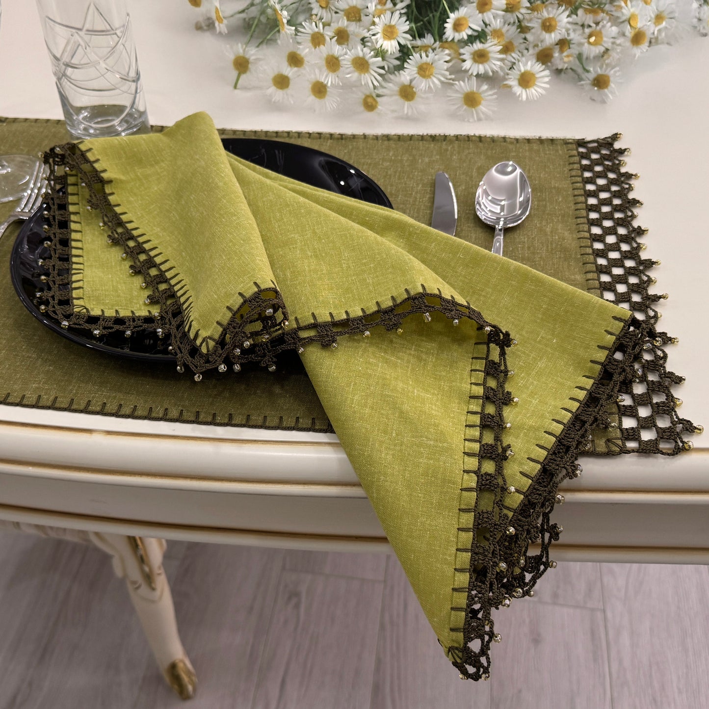Handcrafted Olive Green Linen Placemat