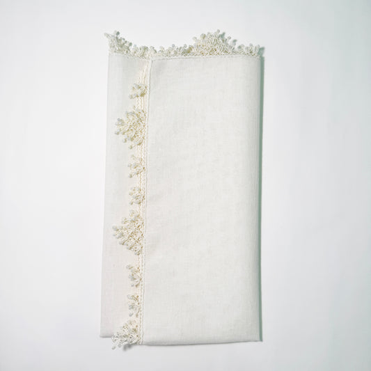 Handcrafted White Linen Napkin – Needle Lace Detail