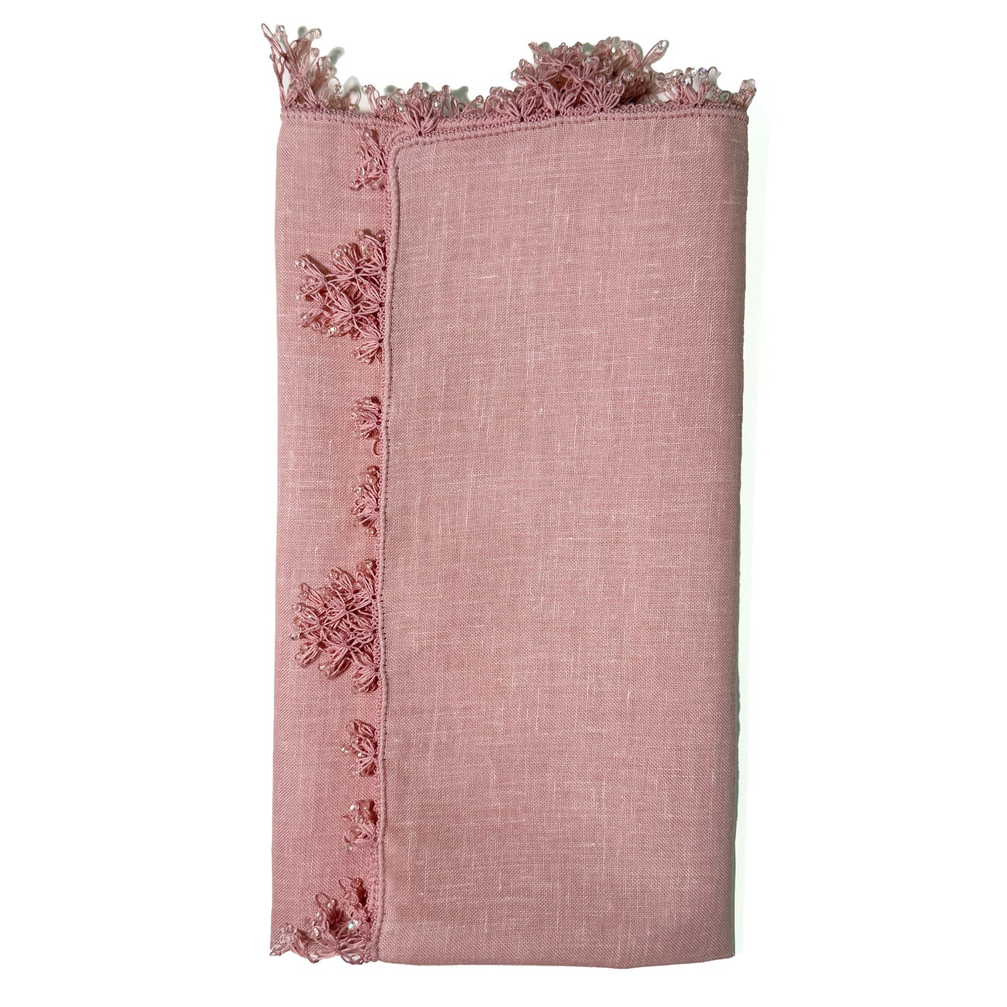 Handcrafted Pink Linen Napkin – Needle Lace Detail