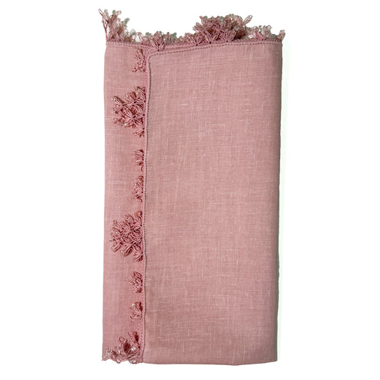 Handcrafted Pink Linen Napkin – Needle Lace Detail