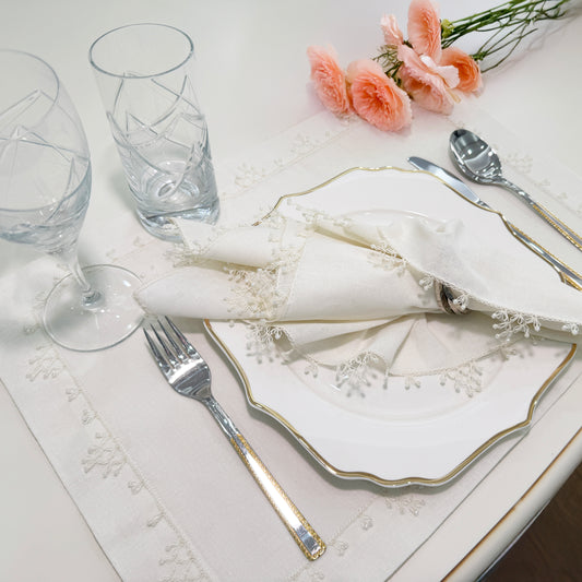 Handcrafted White Linen Placemat – Needle Lace Detail